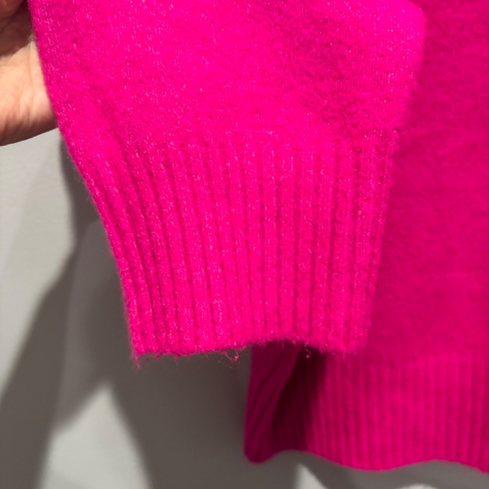 Zara Oversized Knit Sweater Fuchsia Pink Crew Neck Wool Blend Pullover Womens L - Picture 3 of 6
